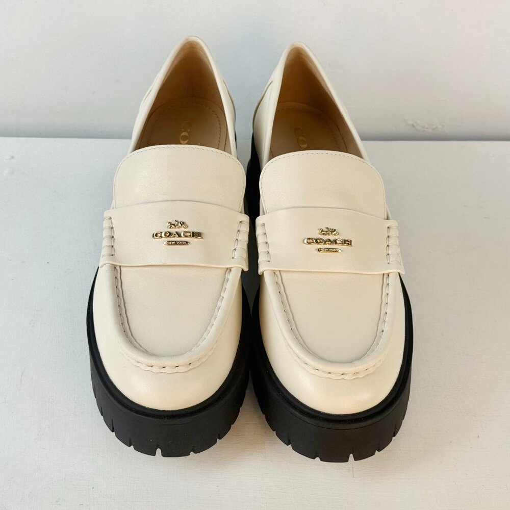 Women's 8.5 -COACH Ruthie Platform Loafer Chalk Leather Slip on with Logo Accent - Picture 3 of 14